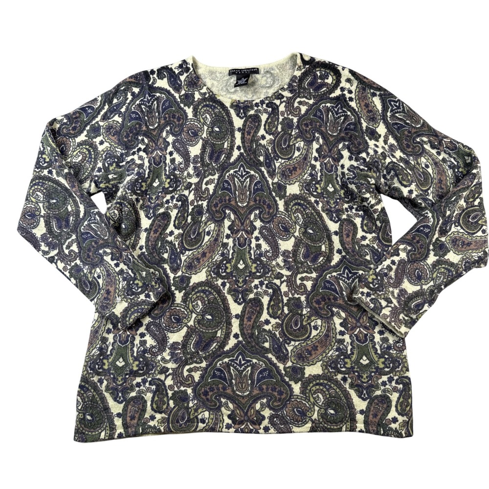 Sarah Spencer‎ Sweater Womens 1X Pullover Paisley Long Sleeve Wool Angora Blend